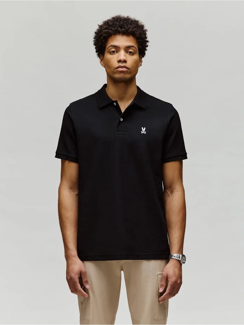 Psycho Bunny Polo Shirt Mens Large Black Golf Performance Stretch Skull Logo